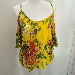 Size small yellow boutique top with cold shoulder